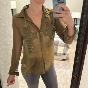 Rehab- olive button down blouse